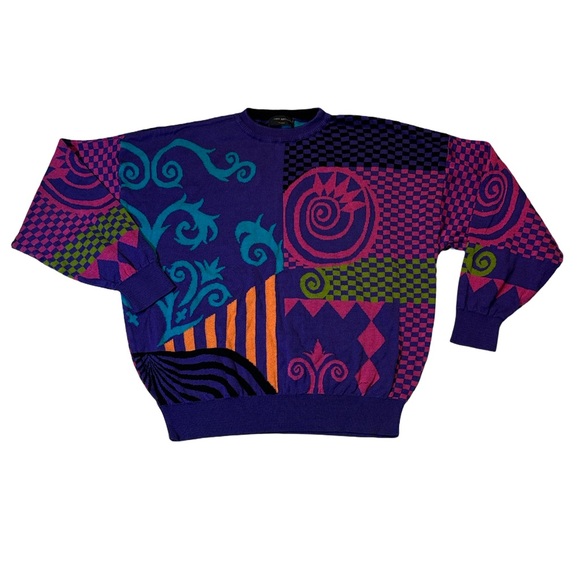 Vittorio Rocchetti Other - VINTAGE Vittorio Rocchetti mens L Large purple crazy 80s cotton crewneck sweater